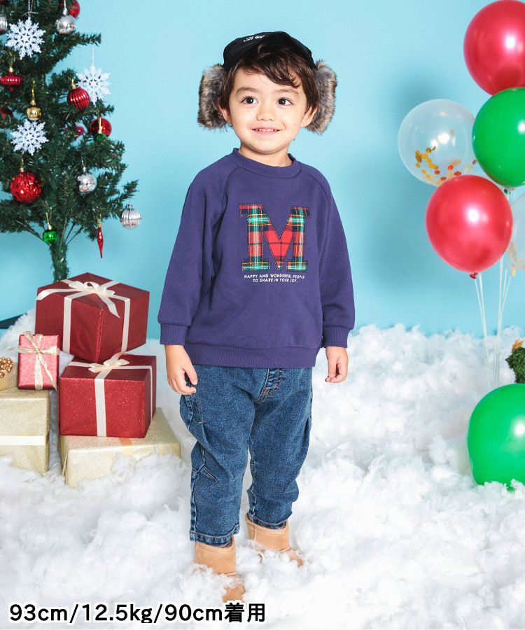 日本 BREEZE - 節慶滿點！裏毛長袖上衣-格紋-奶油米