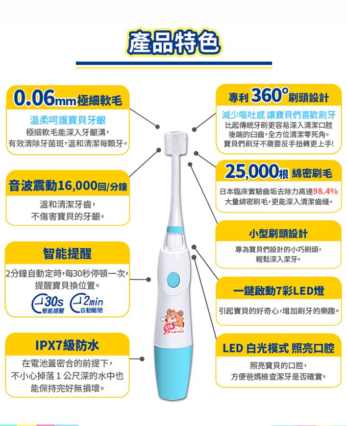 STB - 炫彩兒童360°電動牙刷-3歲以上