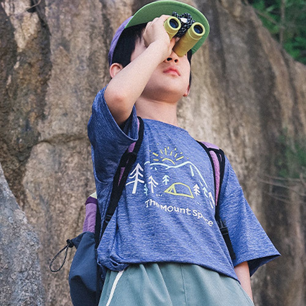 休閒圓領短袖上衣-手繪山系-深藍