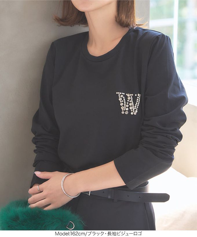 日本 Kobe Lettuce - 小奢華點綴長袖上衣-珠寶W-白