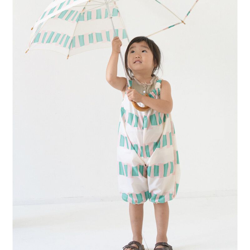 日本代購 - 兒童連身遊戲服/玩沙服(附收納袋)-文青格紋-卡其 (90-100cm)