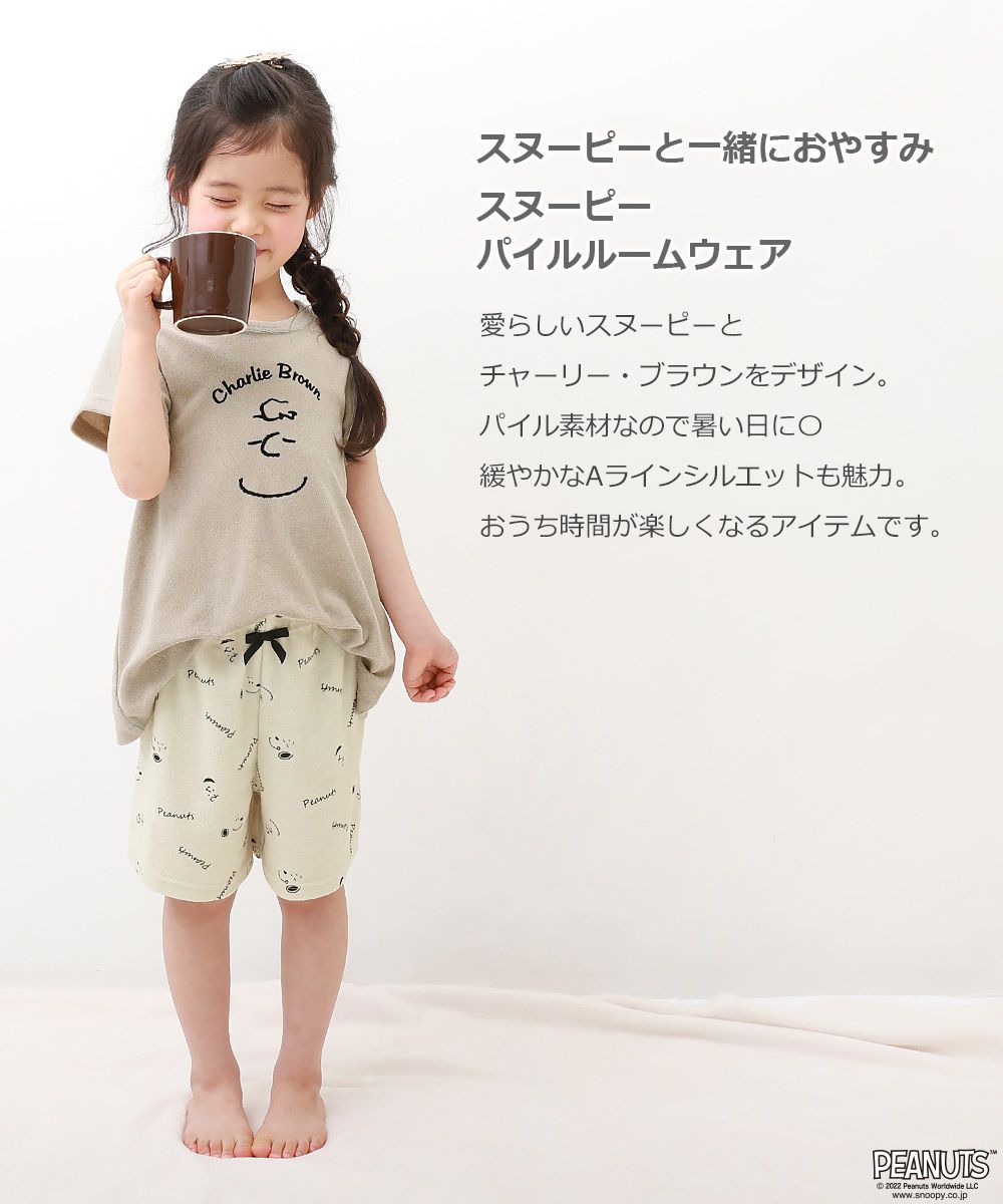 日本 devirock - 透氣涼爽短袖家居服/睡衣-貪吃史努比-杏-女孩