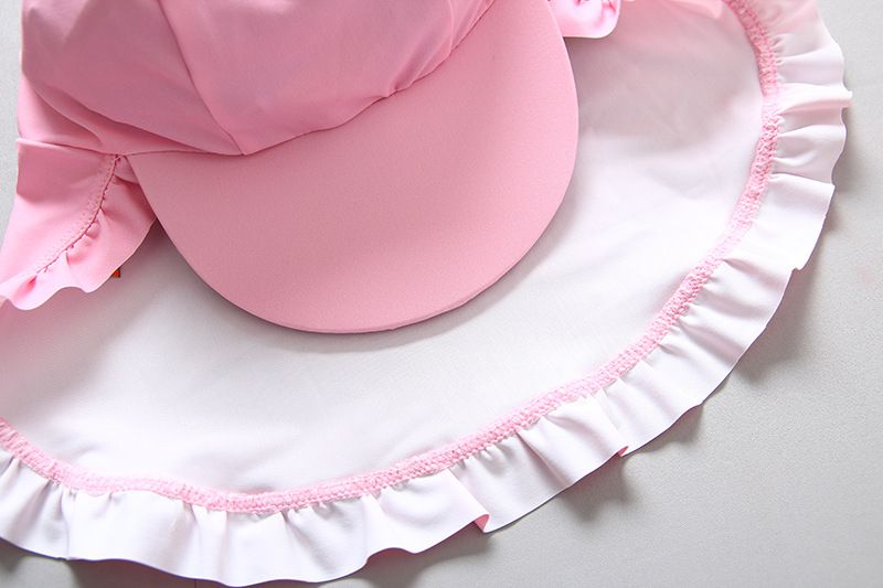 女寶長袖連身泳裝(附帽子)-滿版葉子-粉色