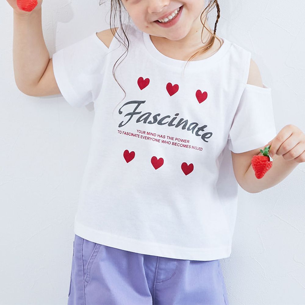 女孩運動風設計款短袖T恤-肩開口-白