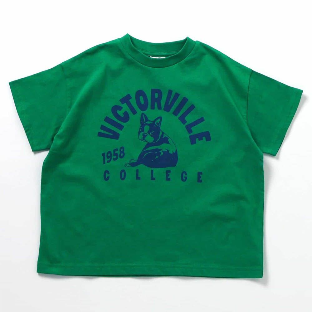 美式風格印花短袖上衣-法鬥狗狗-草綠