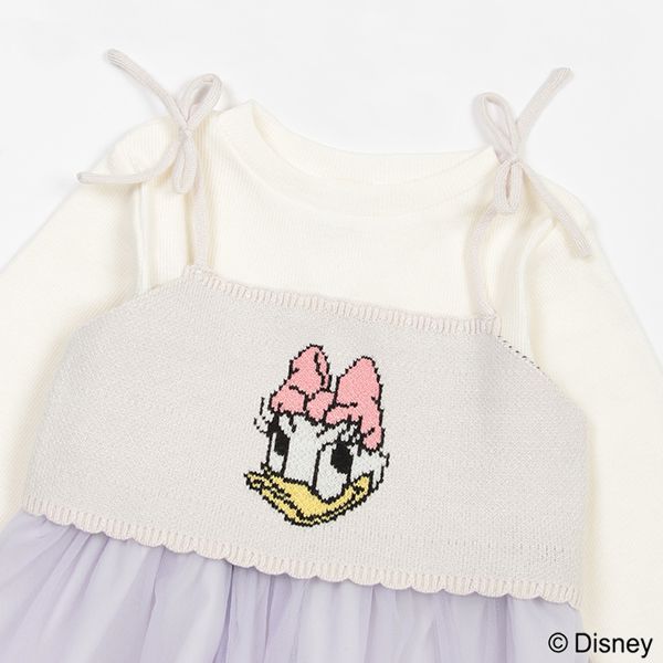 日本 petit main - 聯名款 針織細肩帶+雪紡拼接長袖(二件式)-黛西-粉紫