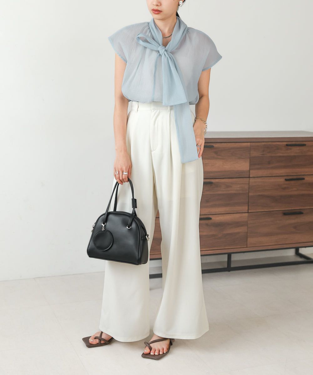 日本 Bab - 歐根紗紐結法式袖上衣-白