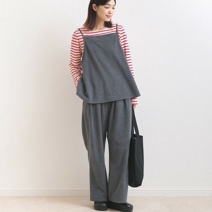日本 OMNES - 溫柔百搭毛氈感細肩帶2件式套裝-深灰