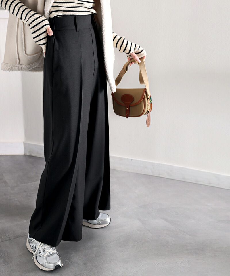 日本 Classical Elf - 修身垂墜感打褶寬褲-咖啡