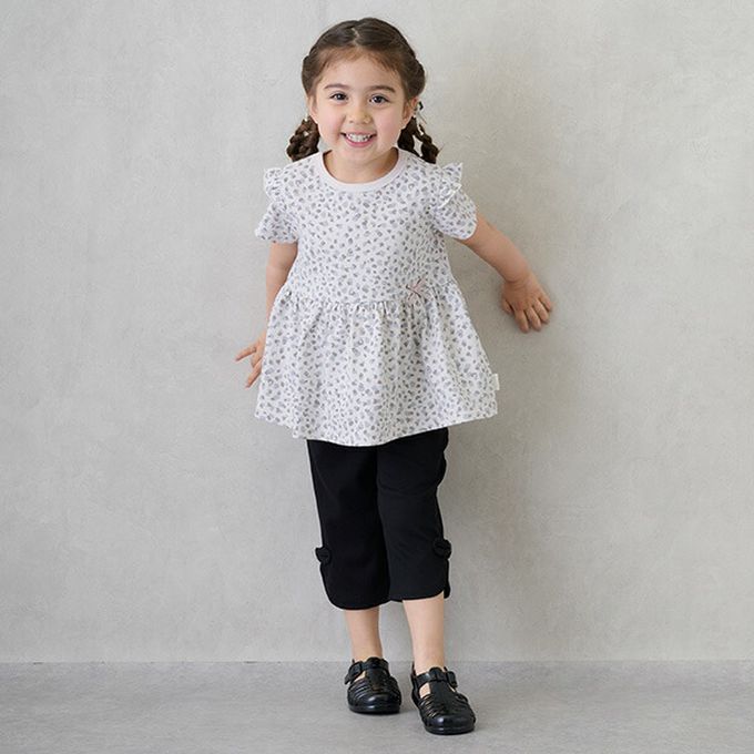 日本 petit main - 荷葉袖傘狀層次短袖上衣-貝殼-藍紫