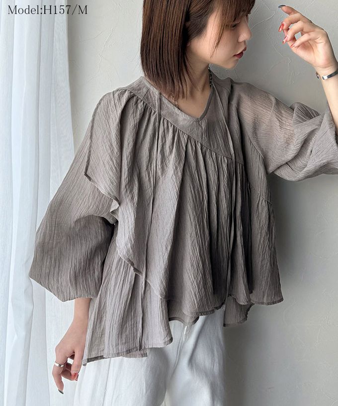 日本 Classical Elf - 清新飄逸不對稱荷葉長袖上衣-炭灰