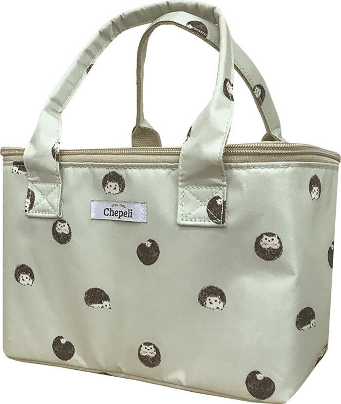 日本 Chepeli - 印花保溫保冷方形手提便當袋-小刺蝟-開心果綠 (15x25x13.5cm)