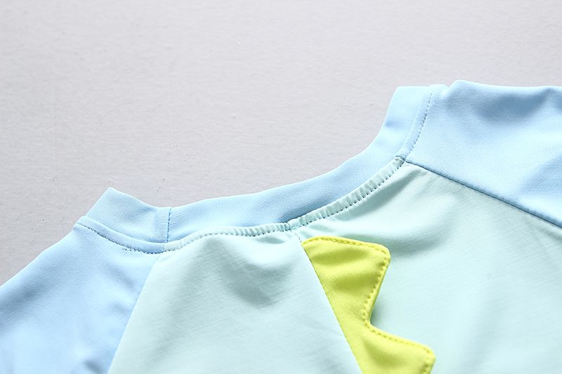 男寶短袖泳裝套裝(附帽子)-微笑恐龍-淺藍+綠