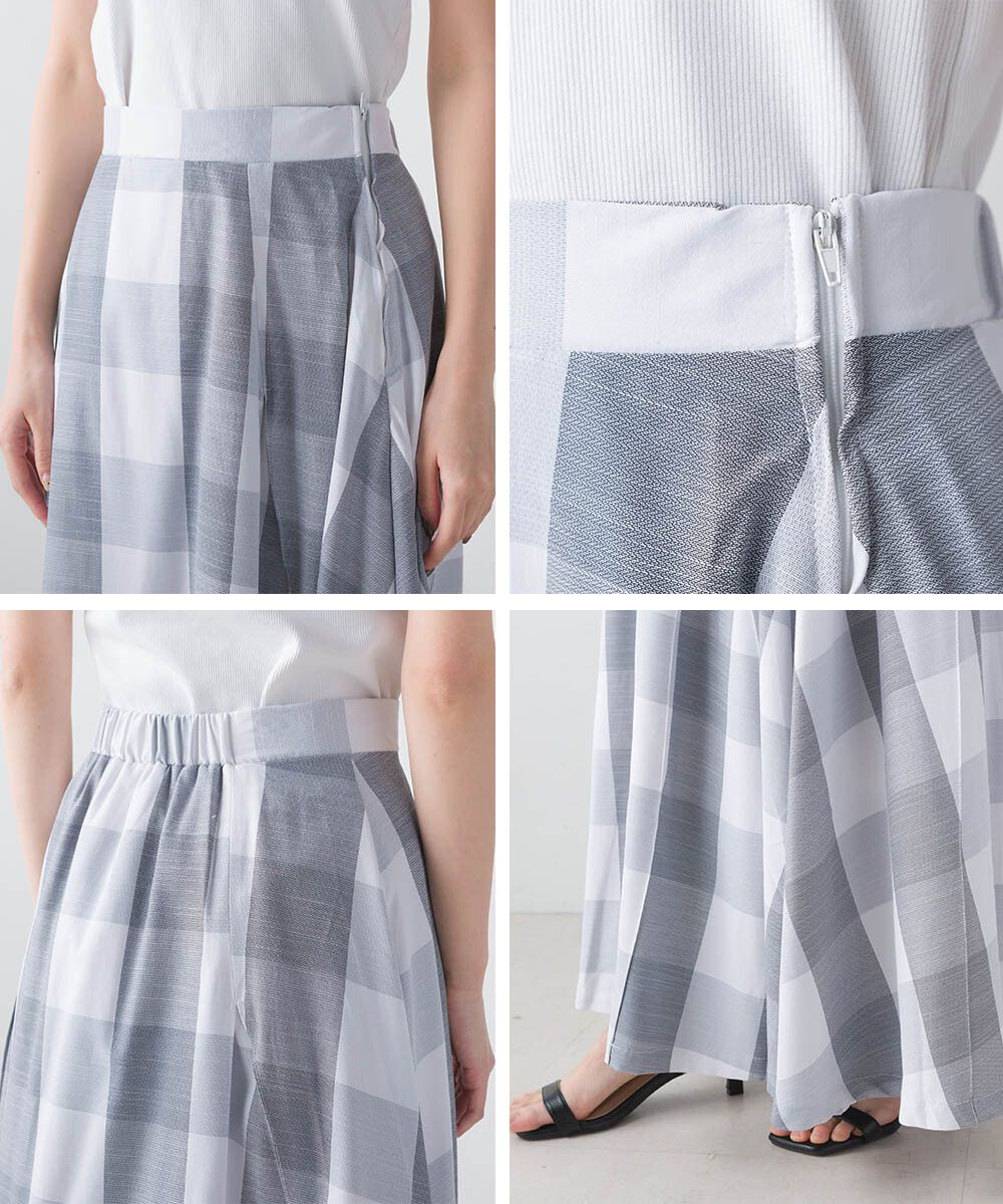 日本女裝代購 - 文藝大格紋修身長裙-淺灰藍