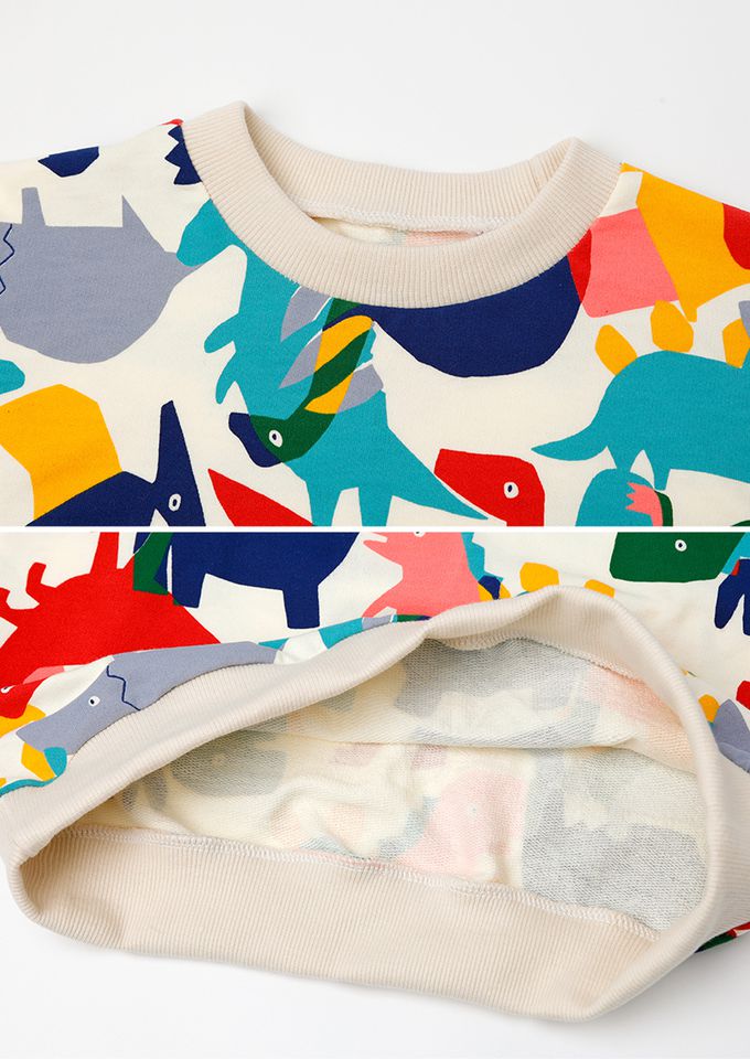 韓國 OZKIZ - 色塊恐龍圖印長袖套裝