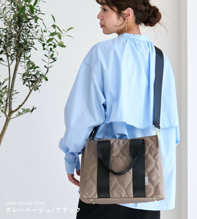 日本 LIZDAYS - 防潑水大容量2way絎縫托特包/媽媽包-(可裝A4)-煙燻綠x黑