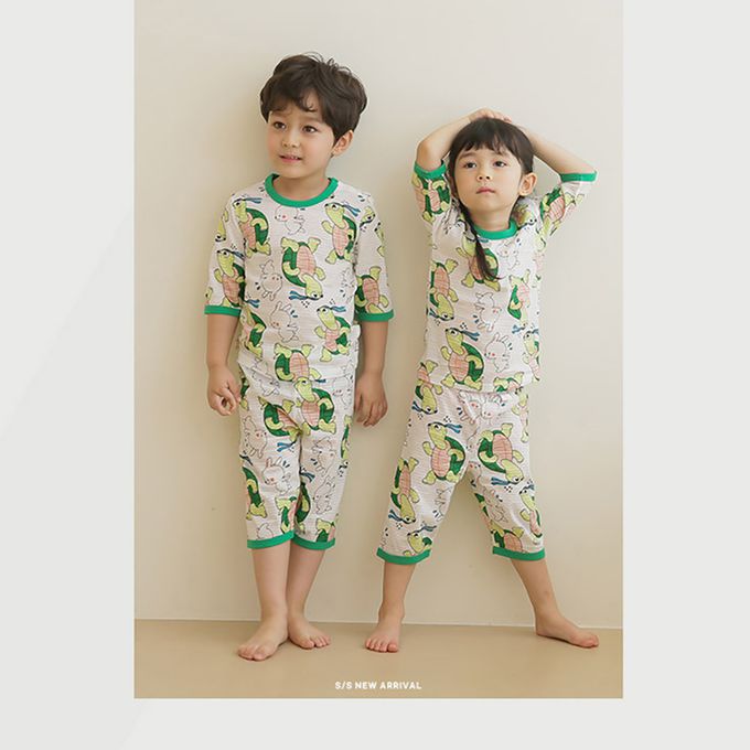 正韓 Puco - 超優質嬰幼兒/兒童七分袖100% 有機純棉家居服/睡衣-龜兔賽跑