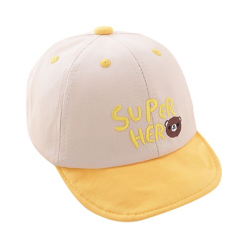 JoyNa - 嬰兒棒球帽 寶寶遮陽帽 兒童鴨舌帽 刺繡字母熊-黃色