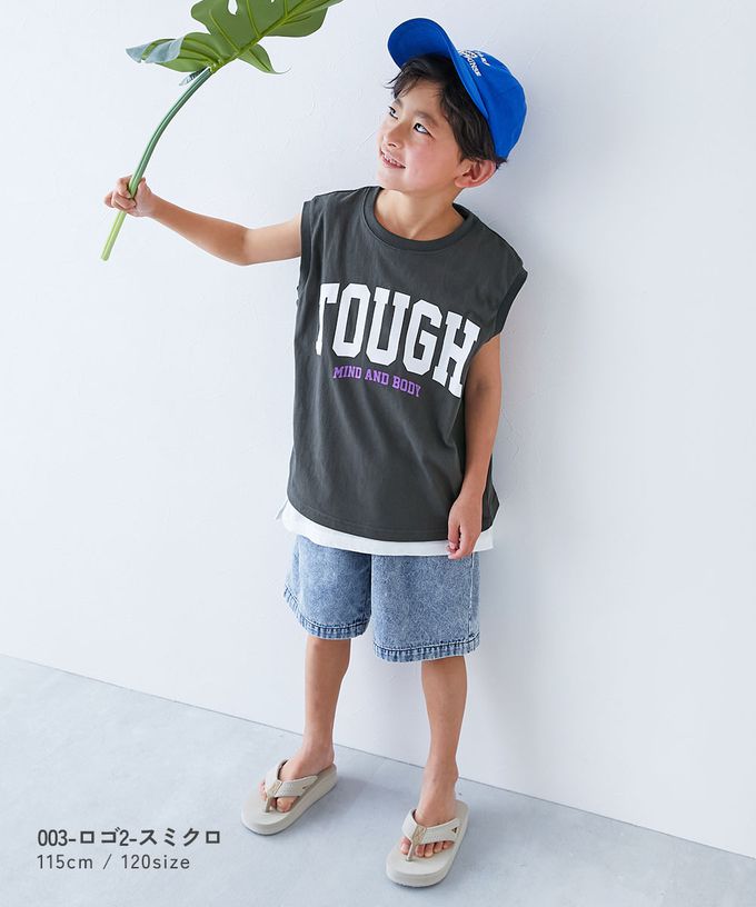 日本 devirock - 100%棉 定番印花寬版無袖上衣-背後三角形-寶藍