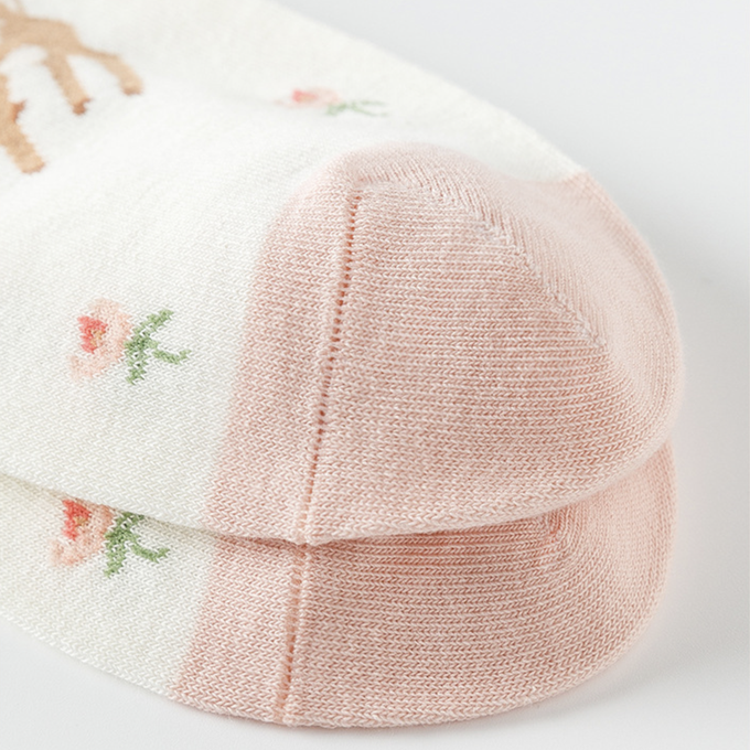 love, charlotte - 粉嫩色小鹿斑比中筒棉襪(均碼腳長22cm+) (FREE (腳長22cm+))-3 雙一組