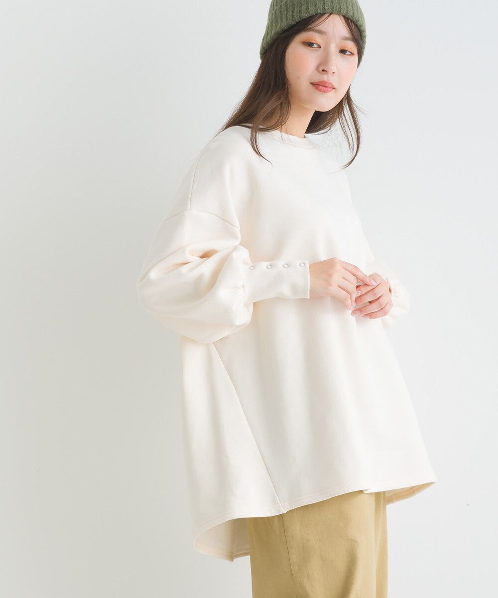 日本女裝代購 - 裏起毛典雅束口袖長袖上衣-象牙