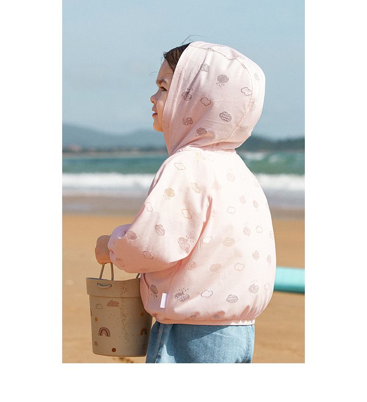 輕薄防風連帽外套-雲朵-粉色