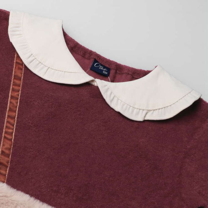 akachan honpo - 仿羔皮呢休閒上衣-暗紅色