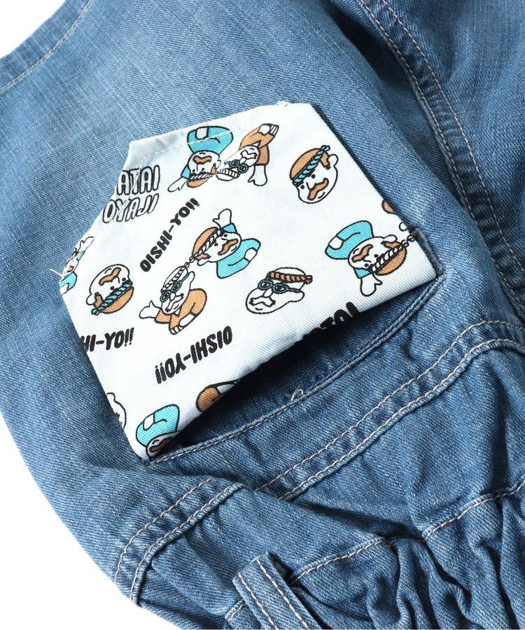 日本 BREEZE - 夏日祭典逗趣刺繡手巾牛仔短褲-幽默師匠-淺藍