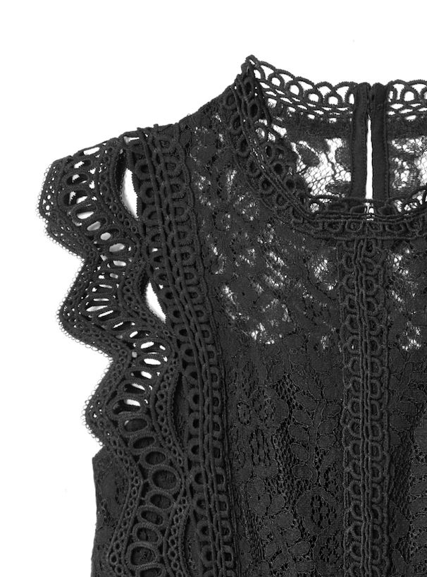 日本 GRL - 優雅鏤空蕾絲無袖上衣-時尚黑