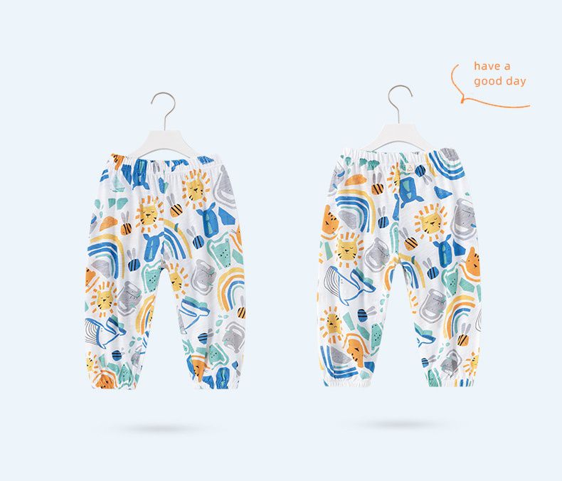 純棉束口長褲/防蚊褲-動物世界-白色