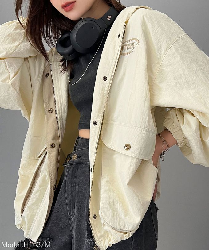 日本 Classical Elf - 胸前logo大口袋輕量連帽風衣外套-海軍藍