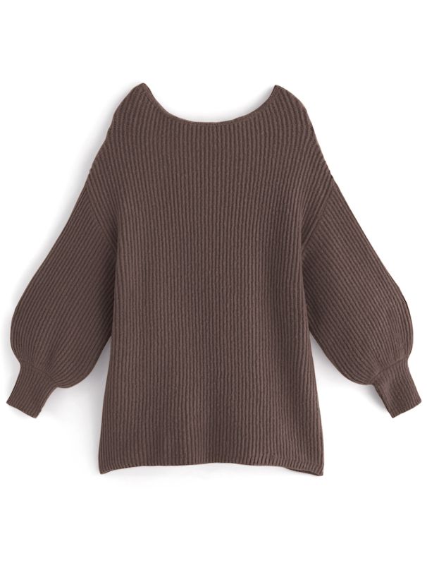 日本 GRL - 大圓領露肩針織短版洋裝-可可棕 (F)