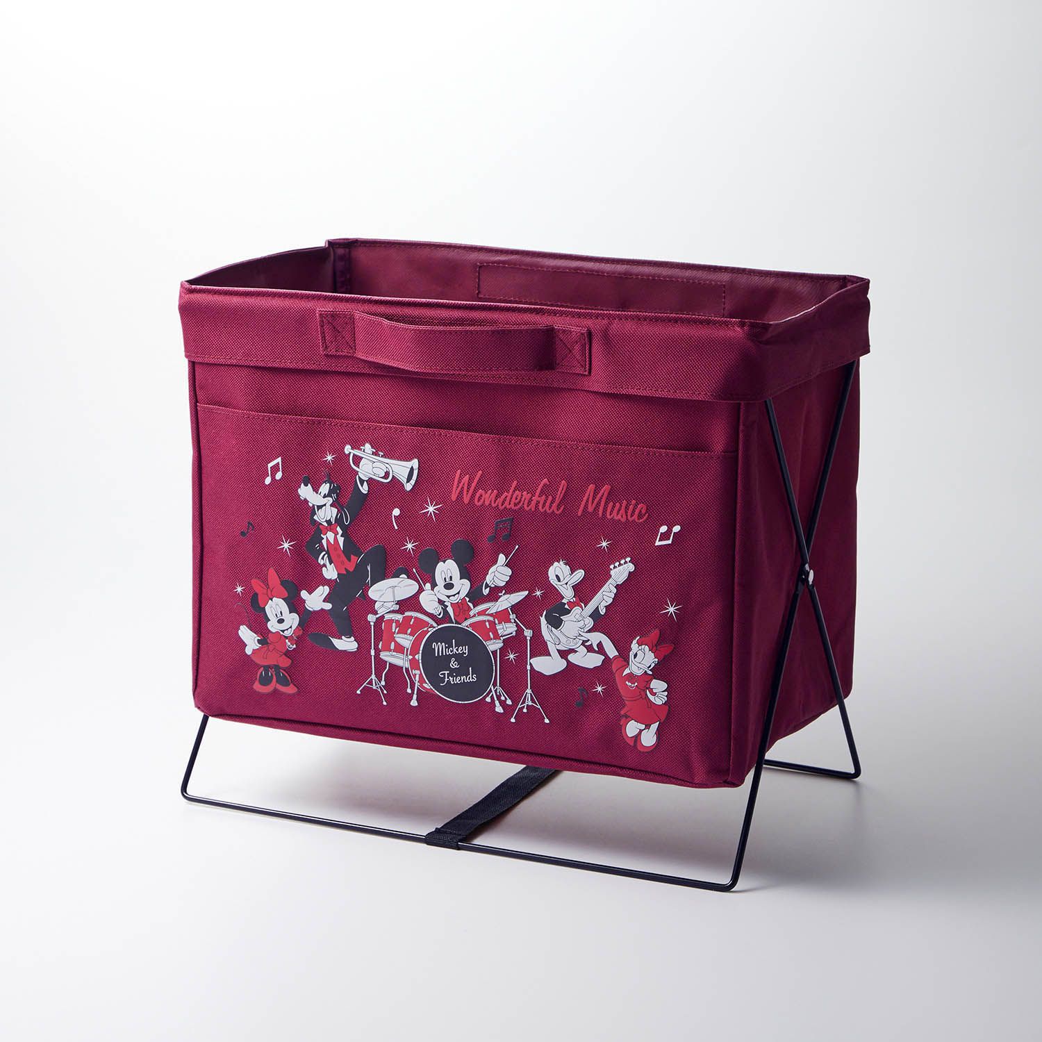 日本千趣會 - 迪士尼 書報雜誌收納架-米奇好朋友樂團-酒紅 (34x20x29.5cm)