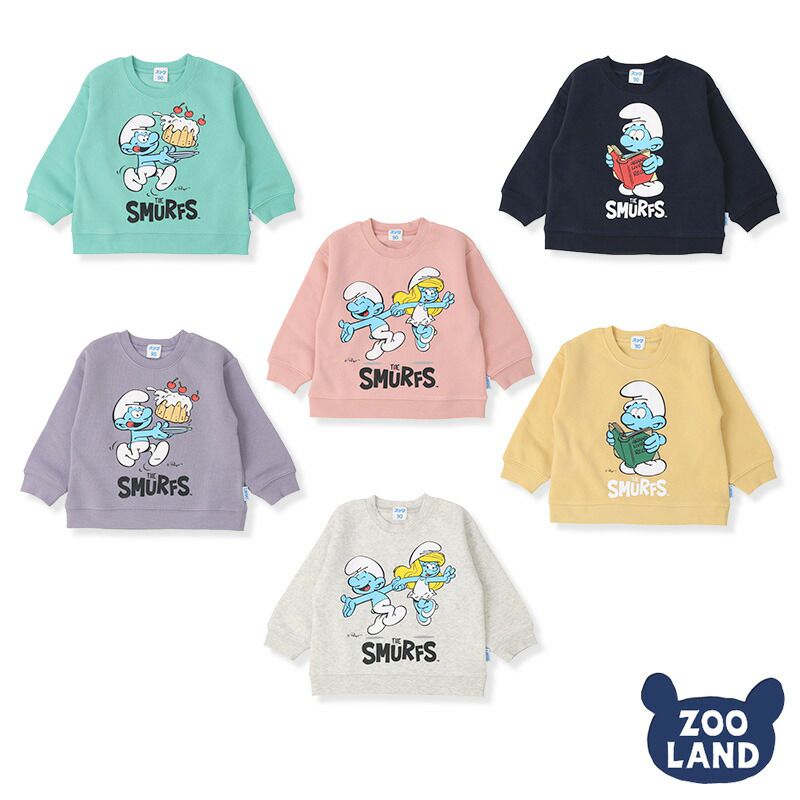 日本 ZOOLAND - 藍色小精靈聯名 保暖長袖上衣-讀書乖寶寶-海軍藍