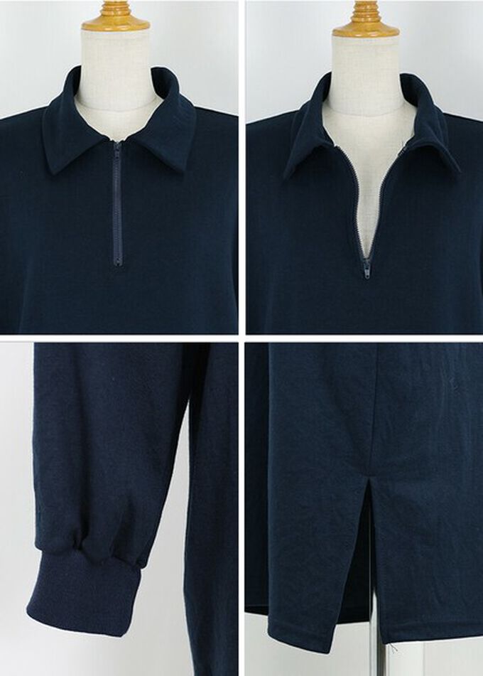 日本 BLUE EAST - 半拉鏈時尚休閒長袖洋裝-象牙白