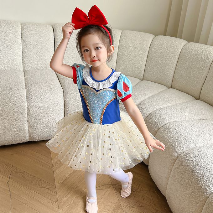 短袖造型公主裙/芭蕾舞裙-卡通人物-白雪公主-藍+奶油黃