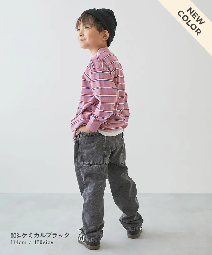 日本 devirock - 復古刷色厚磅大口袋錐形丹寧褲-淺灰藍