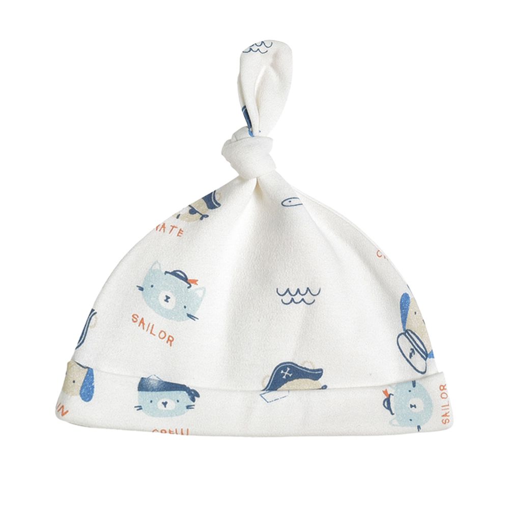 2入-寶寶帽子 嬰兒胎帽 可愛打結帽 嬰兒帽-海盜船長+隨機1入 (20*30cm)