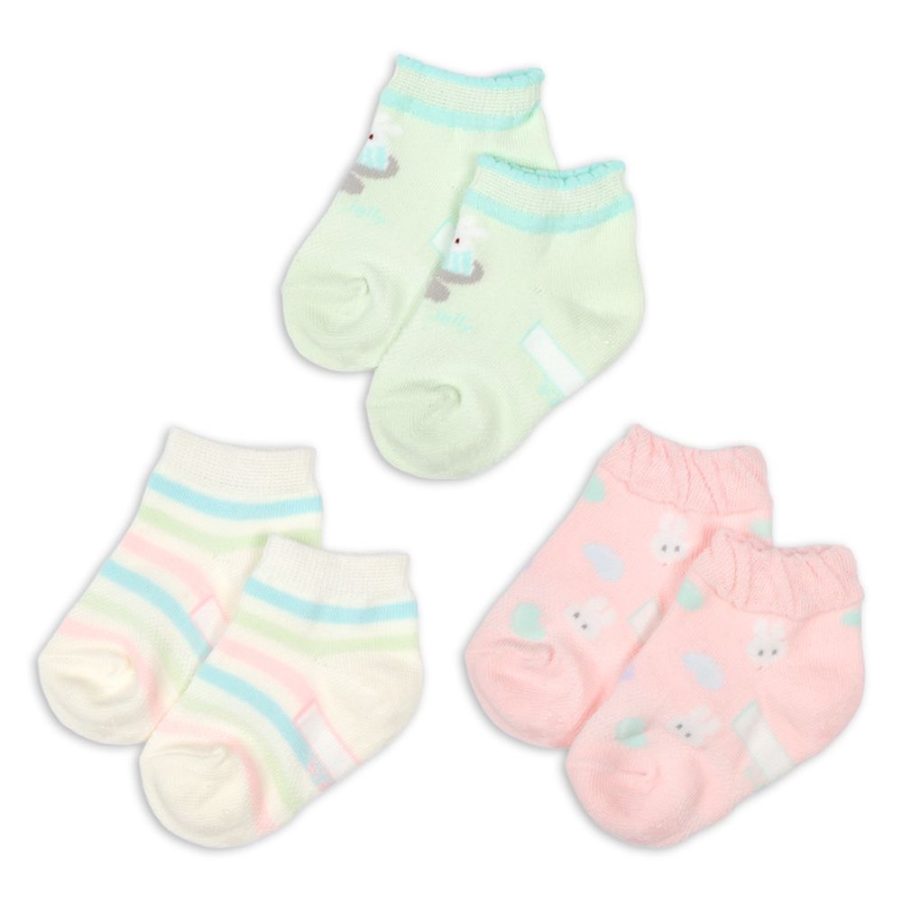 踝襪3雙組-兔子&果凍-淺綠色 (9~14cm)