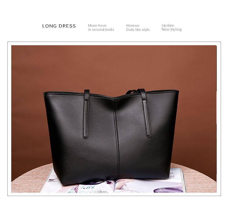 歐美風簡約大容量單肩托特包-黑色 (25x31x14cm)