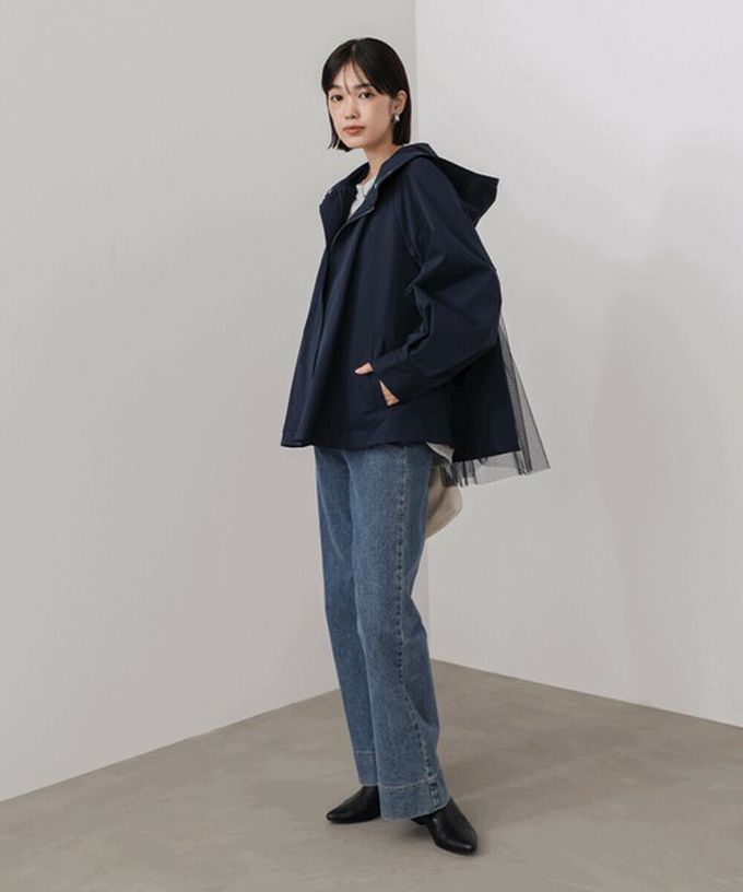 日本 Bab - [人氣款]背後皺摺薄紗連帽風衣外套-卡其杏