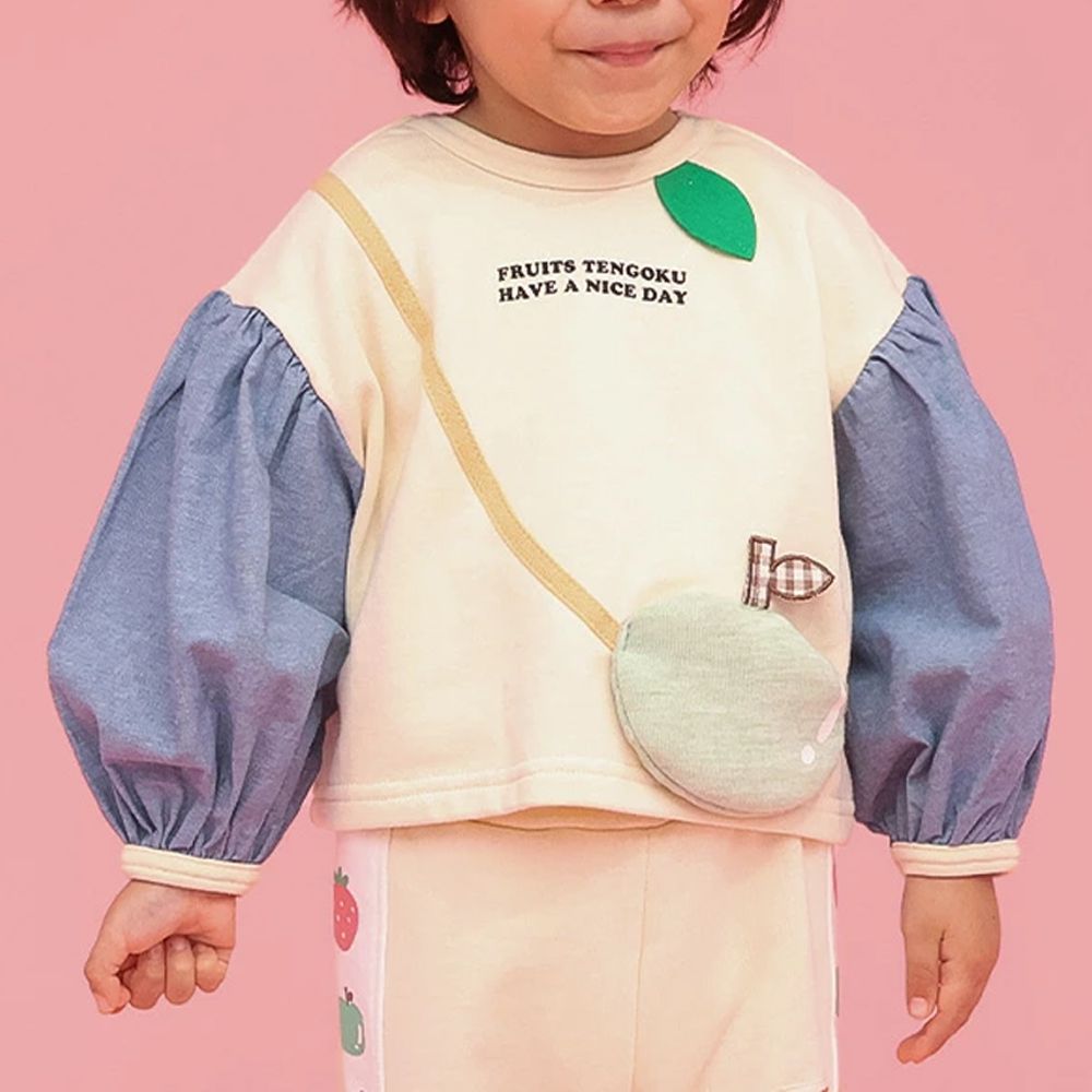 水果樂園 小包造型澎澎長袖上衣-蘋果-米杏