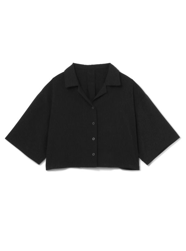 日本 GRL - 率性翻領排釦短袖襯衫/外套-黑
