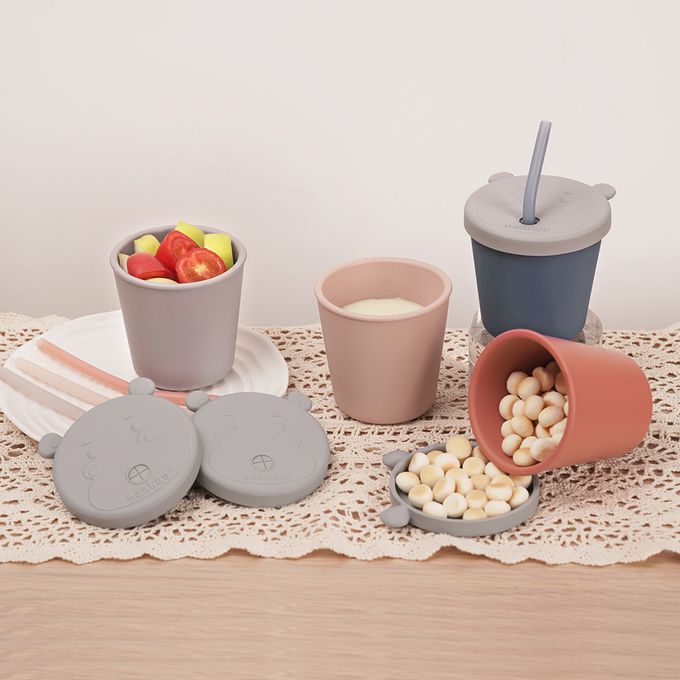 紐西蘭 HaaKaa - 矽膠河馬吸管水杯-橘色-150ml