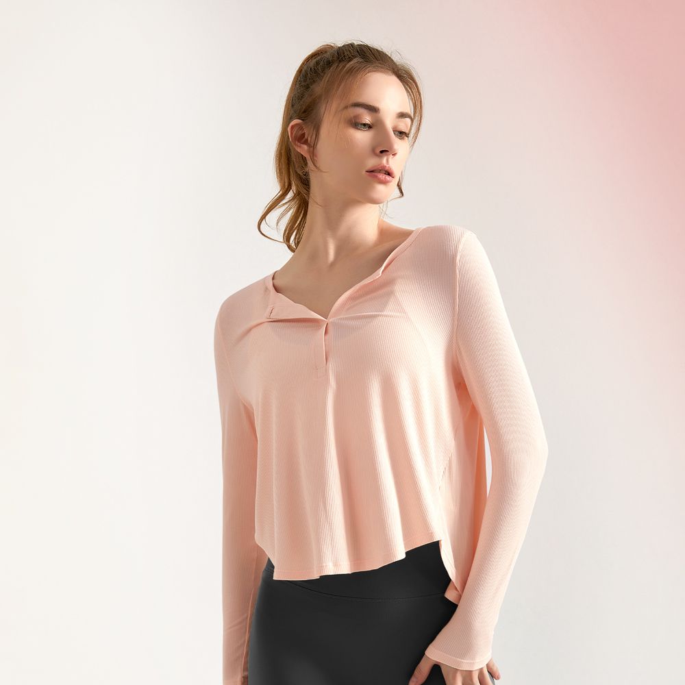 羅紋美型防曬運動罩衫-甜蝦粉