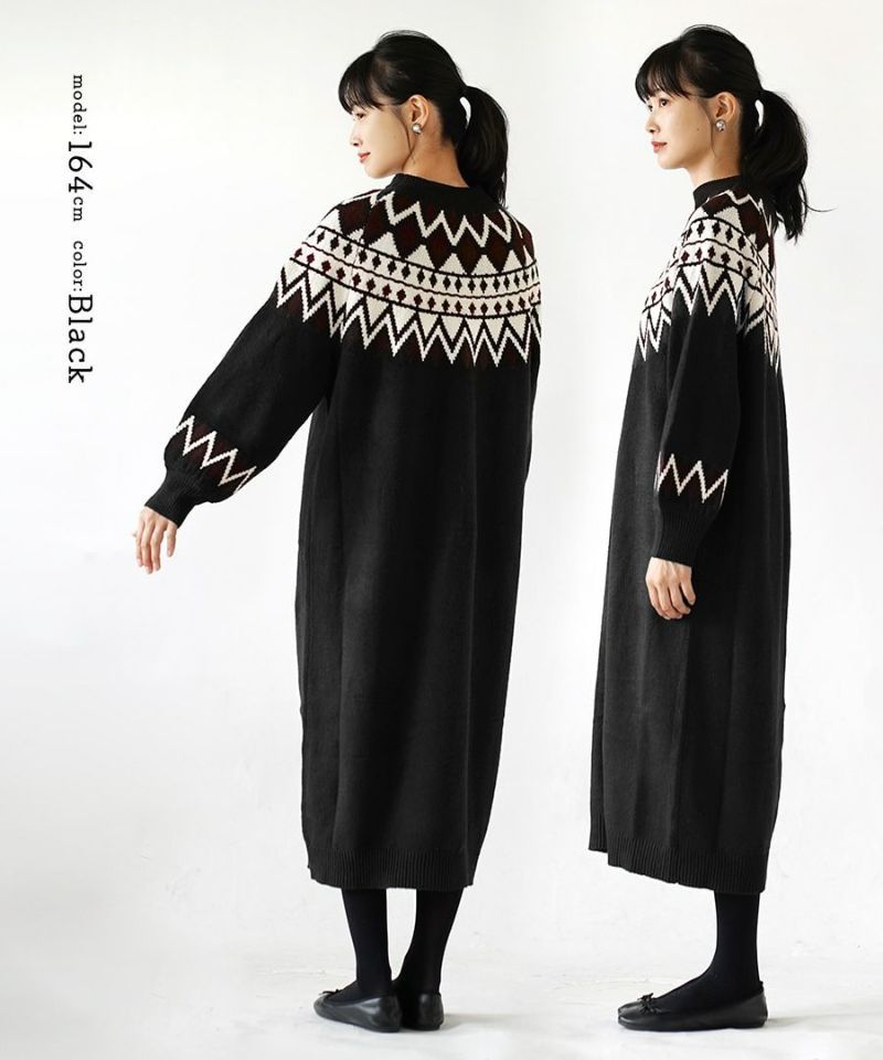 日本 zootie - 歐風圓領球心紋針織洋裝-淺灰米