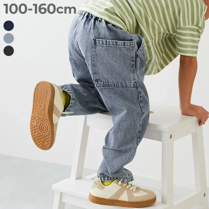 日本 devirock - 復古刷色厚磅大口袋錐形丹寧褲-淺灰藍