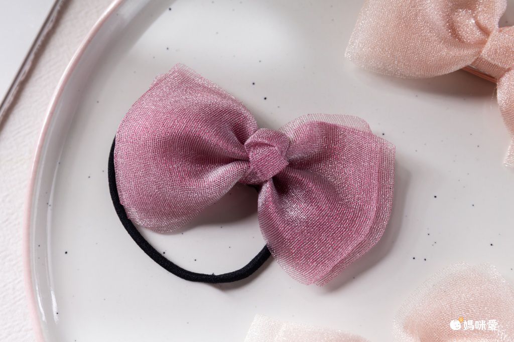 亮亮網紗蝴蝶結髮夾(2入組)-海軍藍