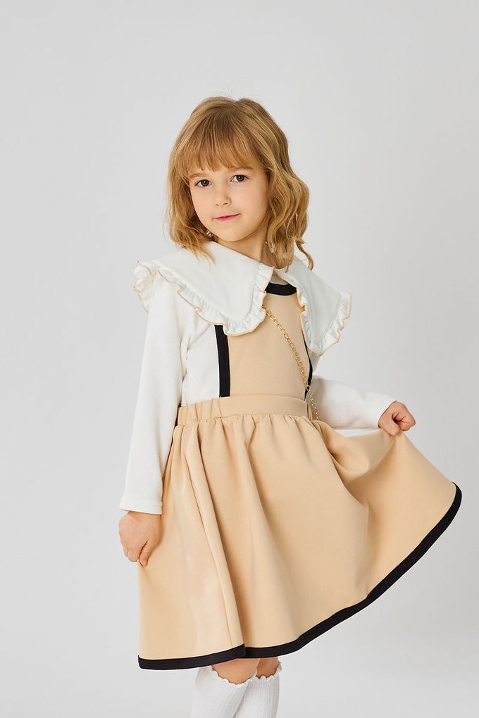 韓國 OZKIZ - (附包包)兩件式英倫背心洋裝套裝-米X卡其