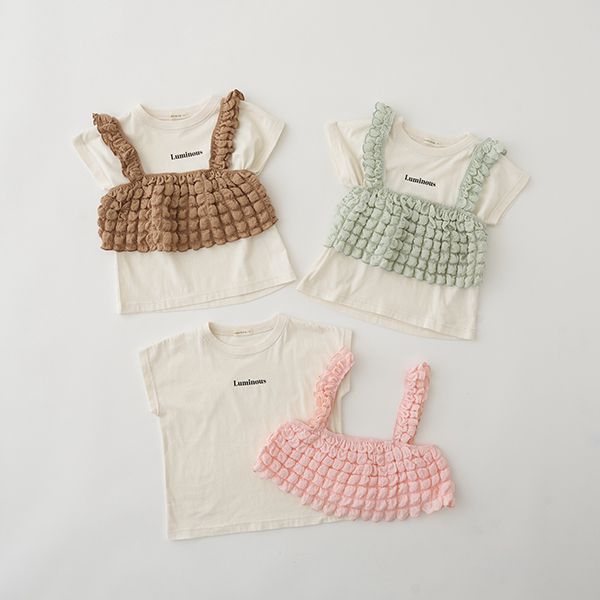 日本 Lycee mine - 泡泡短背心+短袖上衣(時尚二件組)-嫩粉紅